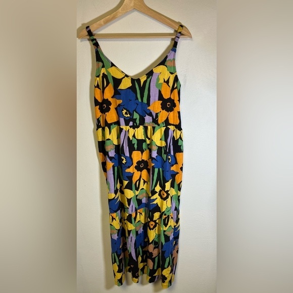 Roxy Waiting Line Bold Colors Midi Floral Boho Surfer Style Minimalist Dress - Picture 5 of 10